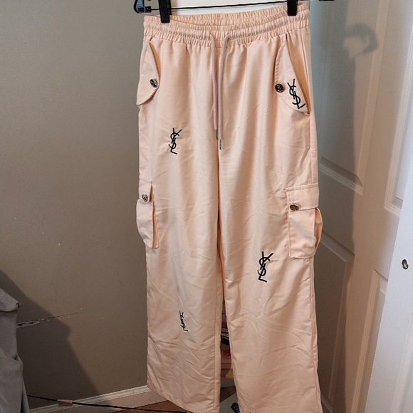 Cream Pants with Black Logo Accents - Picture 1 of 4